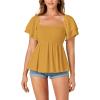 imageLYANER Womens Square Neck Smocked Peplum Top Ruffle Short Sleeve Babydoll Shirred BlouseGinger