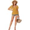 imageLYANER Womens Square Neck Smocked Peplum Top Ruffle Short Sleeve Babydoll Shirred BlouseGinger
