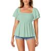 imageLYANER Womens Square Neck Smocked Peplum Top Ruffle Short Sleeve Babydoll Shirred BlouseGreen