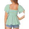 imageLYANER Womens Square Neck Smocked Peplum Top Ruffle Short Sleeve Babydoll Shirred BlouseGreen