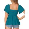 imageLYANER Womens Square Neck Smocked Peplum Top Ruffle Short Sleeve Babydoll Shirred BlouseLake Blue