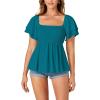 imageLYANER Womens Square Neck Smocked Peplum Top Ruffle Short Sleeve Babydoll Shirred BlouseLake Blue