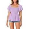 imageLYANER Womens Square Neck Smocked Peplum Top Ruffle Short Sleeve Babydoll Shirred BlouseLavender