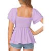 imageLYANER Womens Square Neck Smocked Peplum Top Ruffle Short Sleeve Babydoll Shirred BlouseLavender