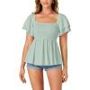 imageLYANER Womens Square Neck Smocked Peplum Top Ruffle Short Sleeve Babydoll Shirred BlouseLight Green