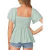 imageLYANER Womens Square Neck Smocked Peplum Top Ruffle Short Sleeve Babydoll Shirred BlouseLight Green
