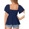 imageLYANER Womens Square Neck Smocked Peplum Top Ruffle Short Sleeve Babydoll Shirred BlouseNavy Blue
