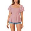 imageLYANER Womens Square Neck Smocked Peplum Top Ruffle Short Sleeve Babydoll Shirred BlousePink