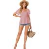 imageLYANER Womens Square Neck Smocked Peplum Top Ruffle Short Sleeve Babydoll Shirred BlousePink