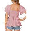 imageLYANER Womens Square Neck Smocked Peplum Top Ruffle Short Sleeve Babydoll Shirred BlousePink