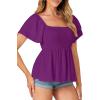 imageLYANER Womens Square Neck Smocked Peplum Top Ruffle Short Sleeve Babydoll Shirred BlousePurple