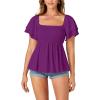 imageLYANER Womens Square Neck Smocked Peplum Top Ruffle Short Sleeve Babydoll Shirred BlousePurple