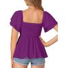 imageLYANER Womens Square Neck Smocked Peplum Top Ruffle Short Sleeve Babydoll Shirred BlousePurple