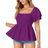 imageLYANER Womens Square Neck Smocked Peplum Top Ruffle Short Sleeve Babydoll Shirred BlousePurple