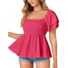 imageLYANER Womens Square Neck Smocked Peplum Top Ruffle Short Sleeve Babydoll Shirred BlouseRose Pink