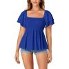 imageLYANER Womens Square Neck Smocked Peplum Top Ruffle Short Sleeve Babydoll Shirred BlouseRoyal Blue