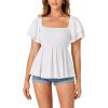 imageLYANER Womens Square Neck Smocked Peplum Top Ruffle Short Sleeve Babydoll Shirred BlouseWhite