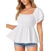 imageLYANER Womens Square Neck Smocked Peplum Top Ruffle Short Sleeve Babydoll Shirred BlouseWhite
