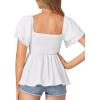 imageLYANER Womens Square Neck Smocked Peplum Top Ruffle Short Sleeve Babydoll Shirred BlouseWhite