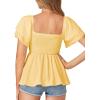 imageLYANER Womens Square Neck Smocked Peplum Top Ruffle Short Sleeve Babydoll Shirred BlouseYellow