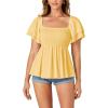 imageLYANER Womens Square Neck Smocked Peplum Top Ruffle Short Sleeve Babydoll Shirred BlouseYellow