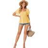 imageLYANER Womens Square Neck Smocked Peplum Top Ruffle Short Sleeve Babydoll Shirred BlouseYellow