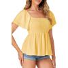 imageLYANER Womens Square Neck Smocked Peplum Top Ruffle Short Sleeve Babydoll Shirred BlouseYellow