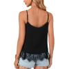 imageLYANER Womens Summer Cute Cami Shirts Spaghetti Strap V Neck Sleeveless Lace Trim TopsBlack