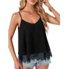 imageLYANER Womens Summer Cute Cami Shirts Spaghetti Strap V Neck Sleeveless Lace Trim TopsBlack