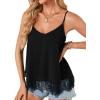 imageLYANER Womens Summer Cute Cami Shirts Spaghetti Strap V Neck Sleeveless Lace Trim TopsBlack