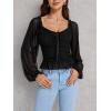 imageLYANER Womens Sweetheart Neck Self Tie Knot Shirred Back Mesh Lantern Long Sleeve Blouse Shirt TopBlack