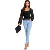 imageLYANER Womens Sweetheart Neck Self Tie Knot Shirred Back Mesh Lantern Long Sleeve Blouse Shirt TopBlack