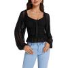imageLYANER Womens Sweetheart Neck Self Tie Knot Shirred Back Mesh Lantern Long Sleeve Blouse Shirt TopBlack