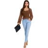 imageLYANER Womens Sweetheart Neck Self Tie Knot Shirred Back Mesh Lantern Long Sleeve Blouse Shirt TopCaramel