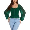 imageLYANER Womens Sweetheart Neck Self Tie Knot Shirred Back Mesh Lantern Long Sleeve Blouse Shirt TopDark Green
