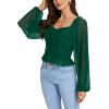 imageLYANER Womens Sweetheart Neck Self Tie Knot Shirred Back Mesh Lantern Long Sleeve Blouse Shirt TopDark Green