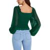 imageLYANER Womens Sweetheart Neck Self Tie Knot Shirred Back Mesh Lantern Long Sleeve Blouse Shirt TopDark Green