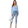 imageLYANER Womens Sweetheart Neck Self Tie Knot Shirred Back Mesh Lantern Long Sleeve Blouse Shirt TopLight Blue