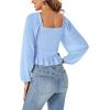 imageLYANER Womens Sweetheart Neck Self Tie Knot Shirred Back Mesh Lantern Long Sleeve Blouse Shirt TopLight Blue