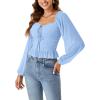 imageLYANER Womens Sweetheart Neck Self Tie Knot Shirred Back Mesh Lantern Long Sleeve Blouse Shirt TopLight Blue