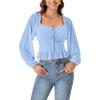 imageLYANER Womens Sweetheart Neck Self Tie Knot Shirred Back Mesh Lantern Long Sleeve Blouse Shirt TopLight Blue