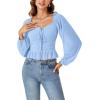 imageLYANER Womens Sweetheart Neck Self Tie Knot Shirred Back Mesh Lantern Long Sleeve Blouse Shirt TopLight Blue