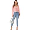 imageLYANER Womens Sweetheart Neck Self Tie Knot Shirred Back Mesh Lantern Long Sleeve Blouse Shirt TopLight Pink