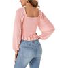 imageLYANER Womens Sweetheart Neck Self Tie Knot Shirred Back Mesh Lantern Long Sleeve Blouse Shirt TopLight Pink
