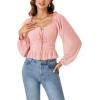 imageLYANER Womens Sweetheart Neck Self Tie Knot Shirred Back Mesh Lantern Long Sleeve Blouse Shirt TopLight Pink