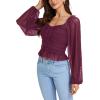 imageLYANER Womens Sweetheart Neck Self Tie Knot Shirred Back Mesh Lantern Long Sleeve Blouse Shirt TopPurplish Red