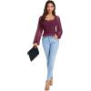 imageLYANER Womens Sweetheart Neck Self Tie Knot Shirred Back Mesh Lantern Long Sleeve Blouse Shirt TopPurplish Red