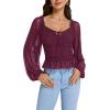 imageLYANER Womens Sweetheart Neck Self Tie Knot Shirred Back Mesh Lantern Long Sleeve Blouse Shirt TopPurplish Red