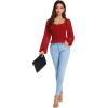 imageLYANER Womens Sweetheart Neck Self Tie Knot Shirred Back Mesh Lantern Long Sleeve Blouse Shirt TopRed