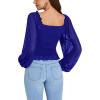 imageLYANER Womens Sweetheart Neck Self Tie Knot Shirred Back Mesh Lantern Long Sleeve Blouse Shirt TopRoyal Blue
